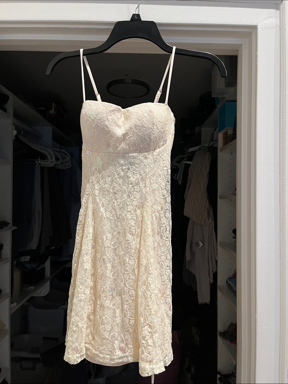 Windsor Women’s Short Lace Spaghetti Strap Dress in Cream
